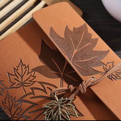Kawaii Vintage Retro Maple Leaf PU Leather Notebook - A6, Kawai Notebooks