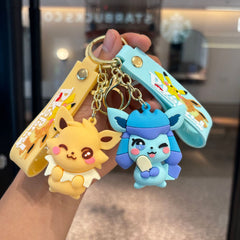⚡ Pokémon Eevee Family Keychain – Cute Plush Toy Style PVC Pendant