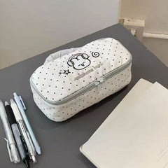 🎀 Polka Dot Bunny & Puppy Pencil Case – Cute Large-Capacity Handheld Stationery Bag