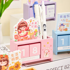 Little Pomelo Series Cartoon Wooden Perpetual Calendar 🍊🌈 | Cute Desktop Decor