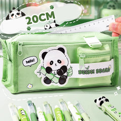 Portable Multi Layer Large Capacity Canvas Stationery Pencil Bag, Geometry Box