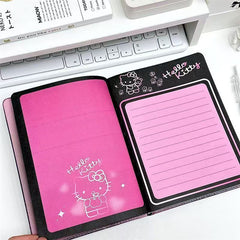 🎀 Hello Kitty A5 Illustrated Black Notebook – Cute PU Leather Student Diary & School Journal