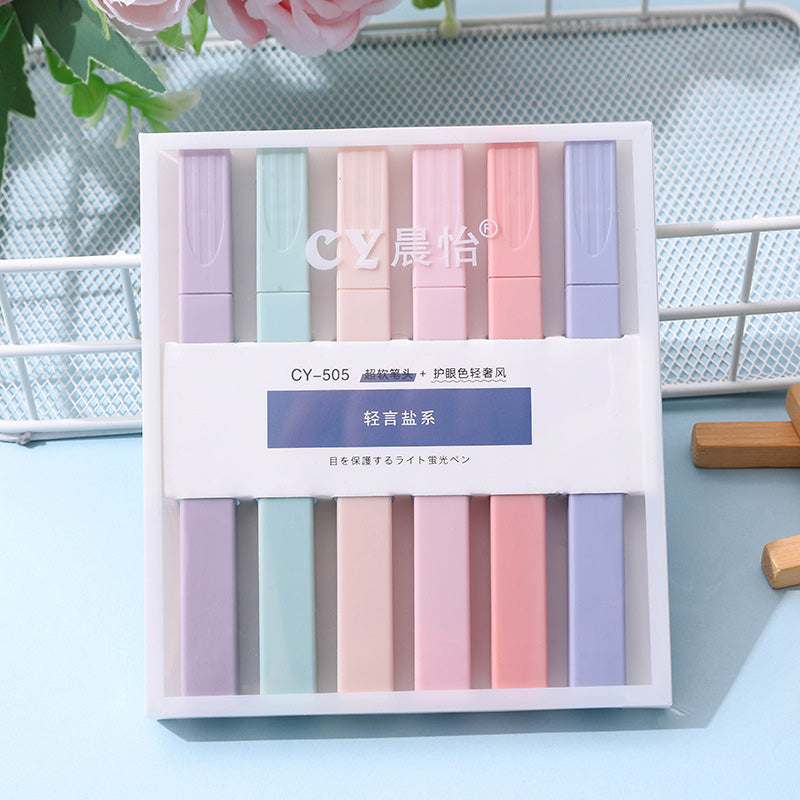 🌈 Morandi Pastel Highlighter Set – Soft Kawaii 6-Color Marker Pack