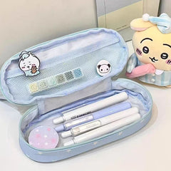 🌟 Blue Star Double Compartment Net Pencil Case