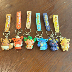 ⚡ Pokémon Eevee Family Keychain – Cute Plush Toy Style PVC Pendant