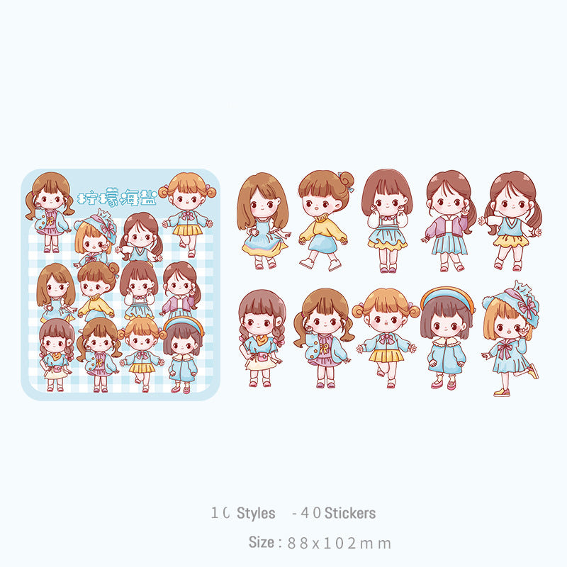 Kawaii Girl Characters Waterproof Die Cut Stickers - Pack of 40 Stickers,Stickers