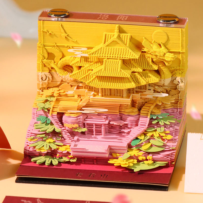 3D architectural memo note paper displayed as a miniature scenic ornament