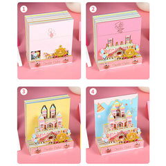 Four colorful 3D cake castle note pad design variations