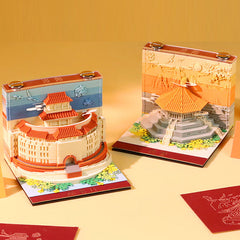 3D landmark memo note paper designs displayed with layered scenic details