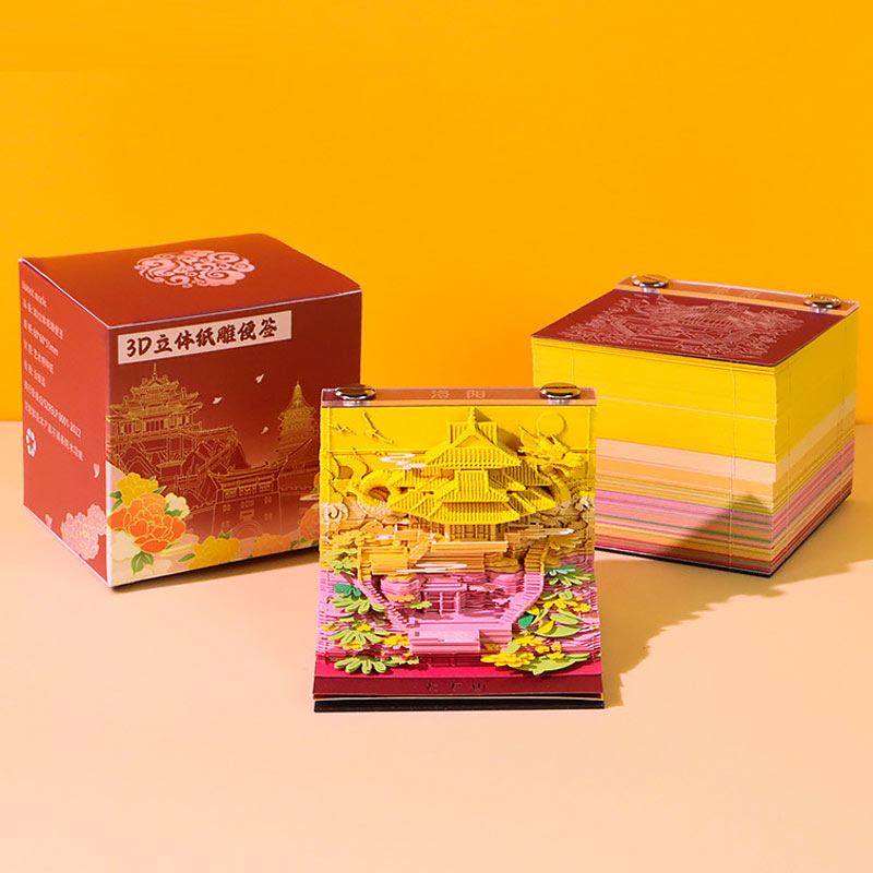 3D landmark note paper collection displayed with colorful packaging