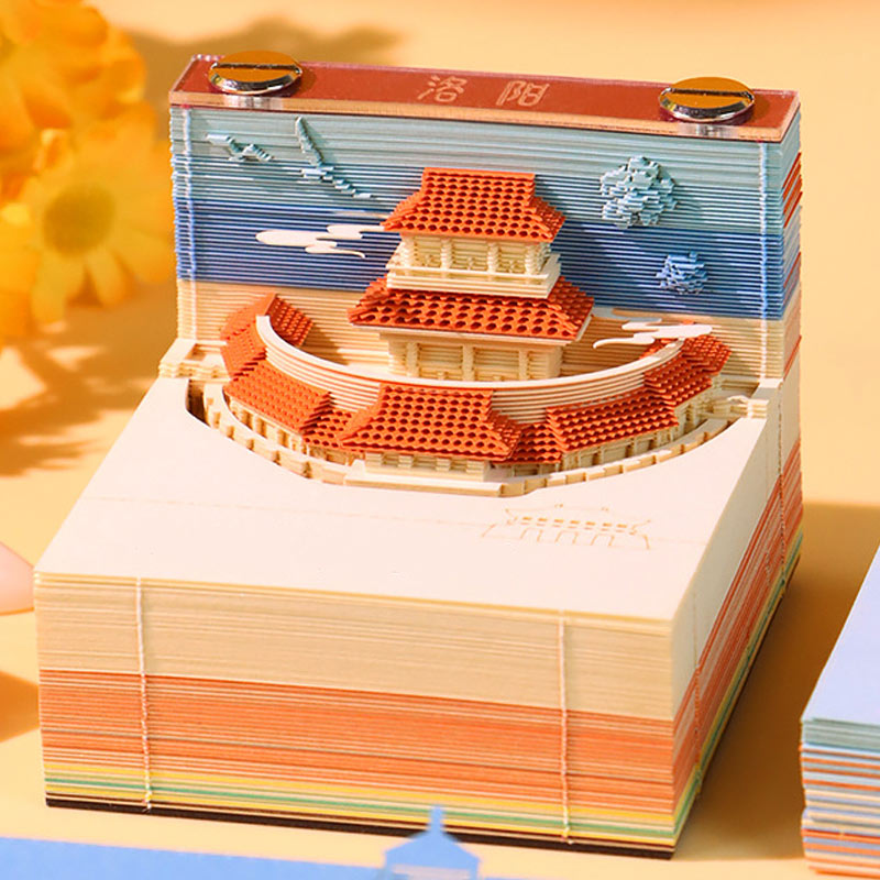 Collection of 3D scenery note papers with colorful architectural designs