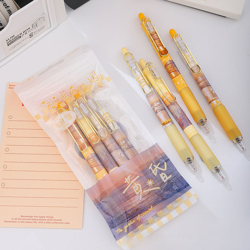 🍁 Autumn Sunset Dream Gel Pen Set — 4-Piece Click Gel Pens (0.5mm)