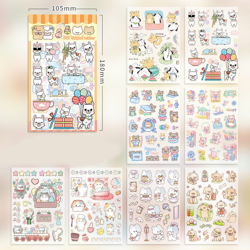 Glossy Waterproof Transparent Cute Animals Stickers - Set of 8 Sheets,Stickers