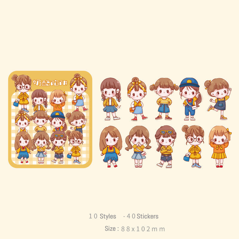 Kawaii Girl Characters Waterproof Die Cut Stickers - Pack of 40 Stickers,Stickers