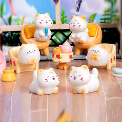 Mo Yan Cat Doll Ornament – Cute Cartoon Style Desk Accessory Set of 8