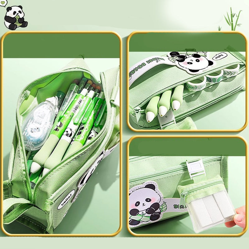 Portable Multi Layer Large Capacity Canvas Stationery Pencil Bag, Geometry Box