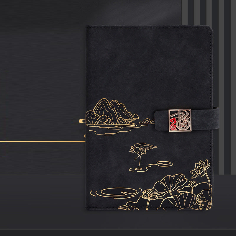 Vintage PU Leather Magnetic Clip Notebook Diary Black, Kawai Notebooks