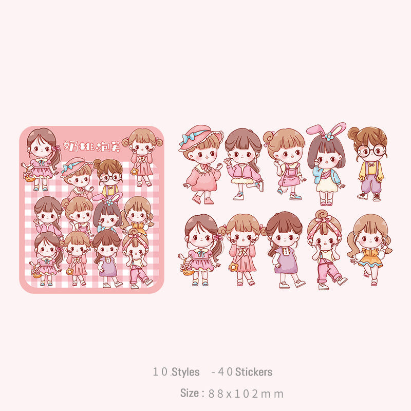 Kawaii Girl Characters Waterproof Die Cut Stickers - Pack of 40 Stickers,Stickers
