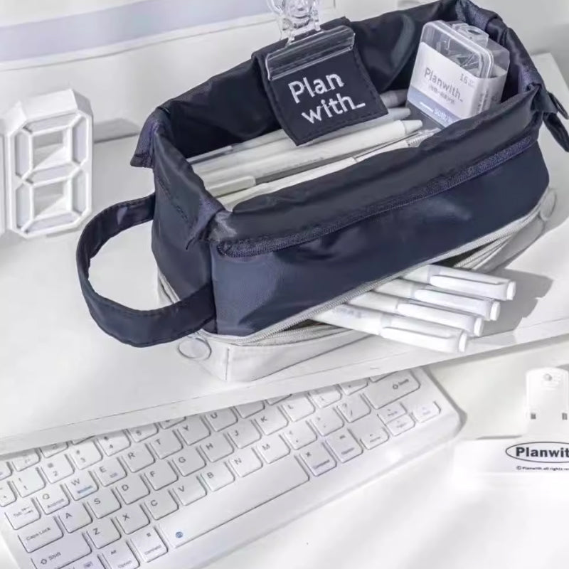 Japanese Minimalist Double-Layer Pencil Case – Large-Capacity Student Stationery Bag