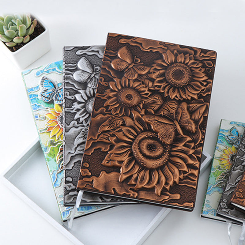 Sunflower 3D Embossed Faux Leather Cover Notebook, Kawai Notebooks