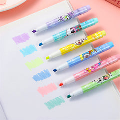 Labubu Cute Highlighter Set – 6 Color Eye-Protecting Pastel Marker Pens