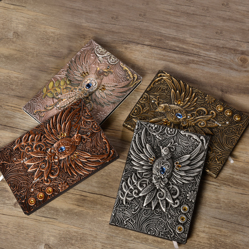 Vintage Phoenix 3D Embossed Faux Leather Cover Notebook, Kawai Notebooks