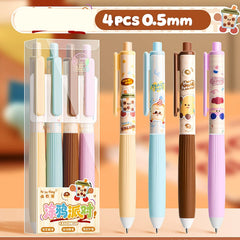 Pastel Silent Click Gel Pens - 0.5mm Black Ink, 4-Piece Set