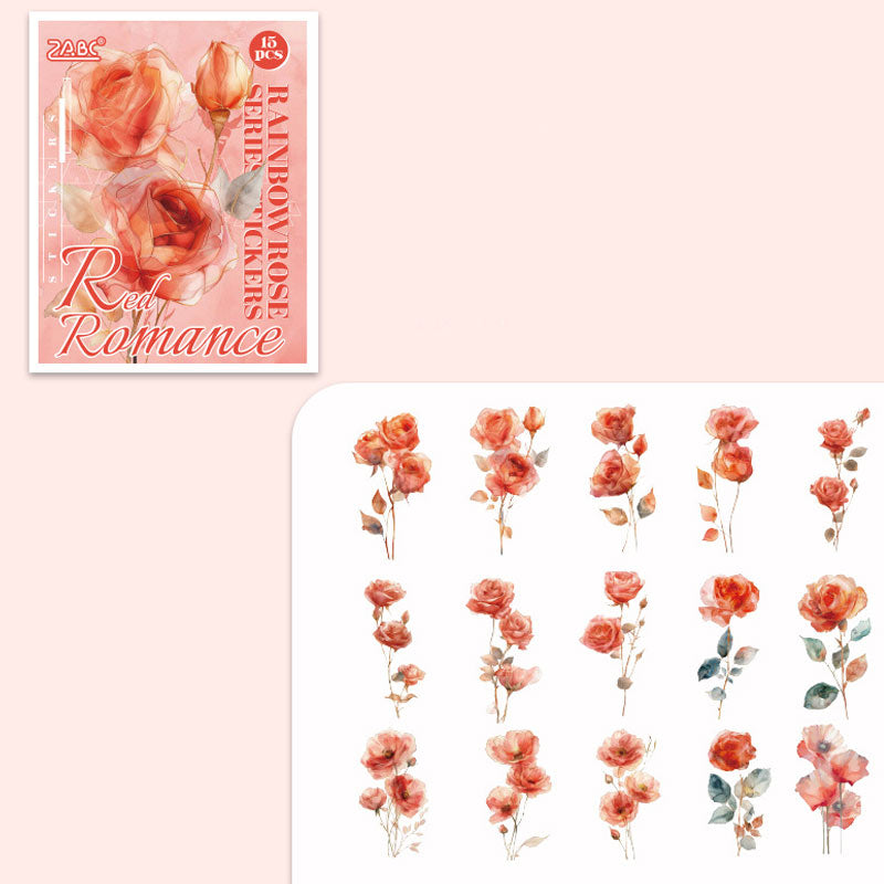 🌈 Iridescent Rose Transparent Waterproof Kawaii PET Sticker Pack of 15