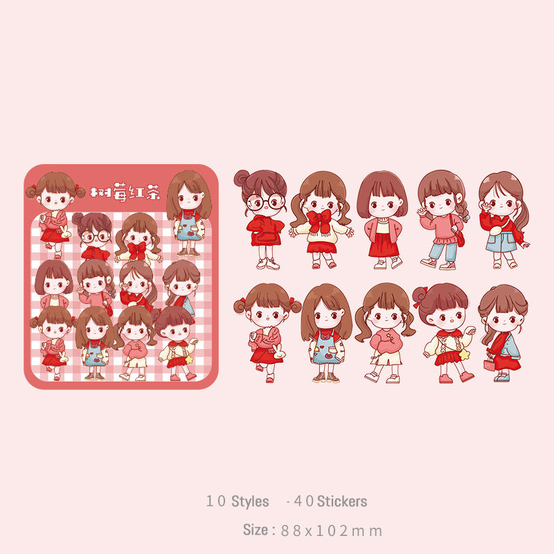 Kawaii Girl Characters Waterproof Die Cut Stickers - Pack of 40 Stickers,Stickers
