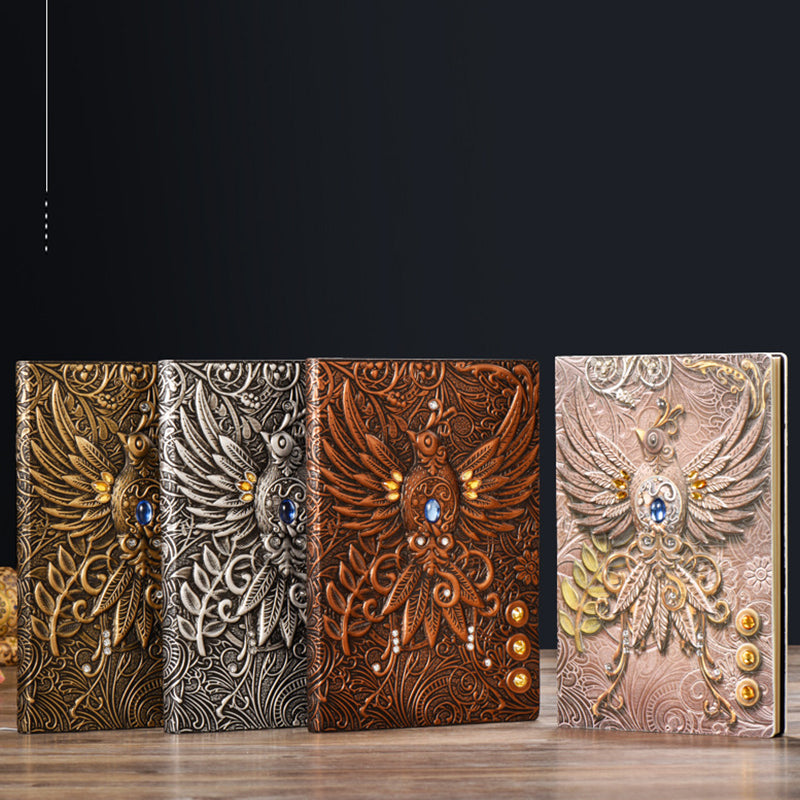 Vintage Phoenix 3D Embossed Faux Leather Cover Notebook, Kawai Notebooks