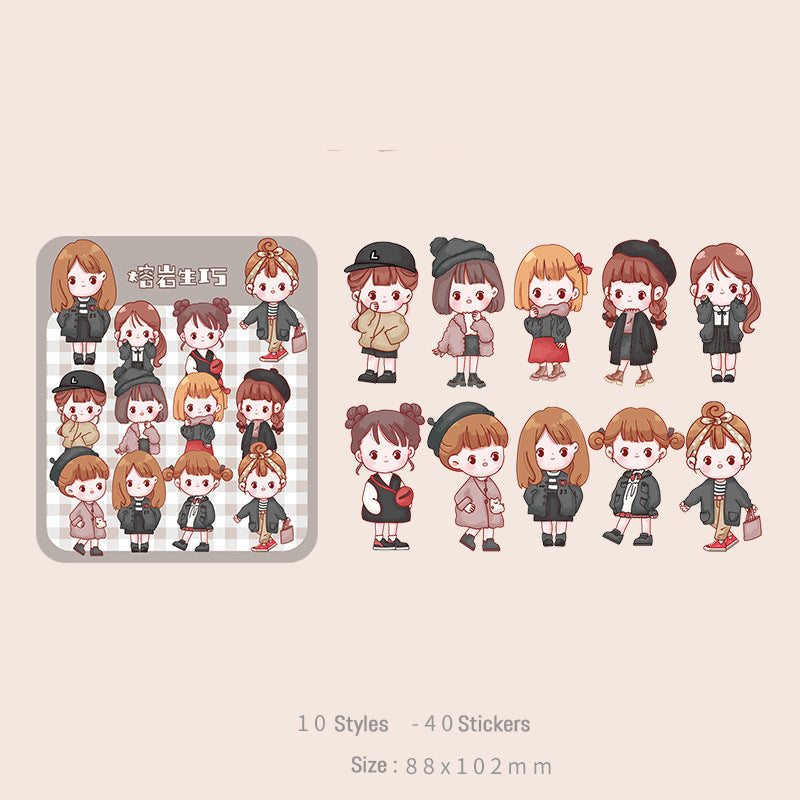 Kawaii Girl Characters Waterproof Die Cut Stickers - Pack of 40 Stickers,Stickers