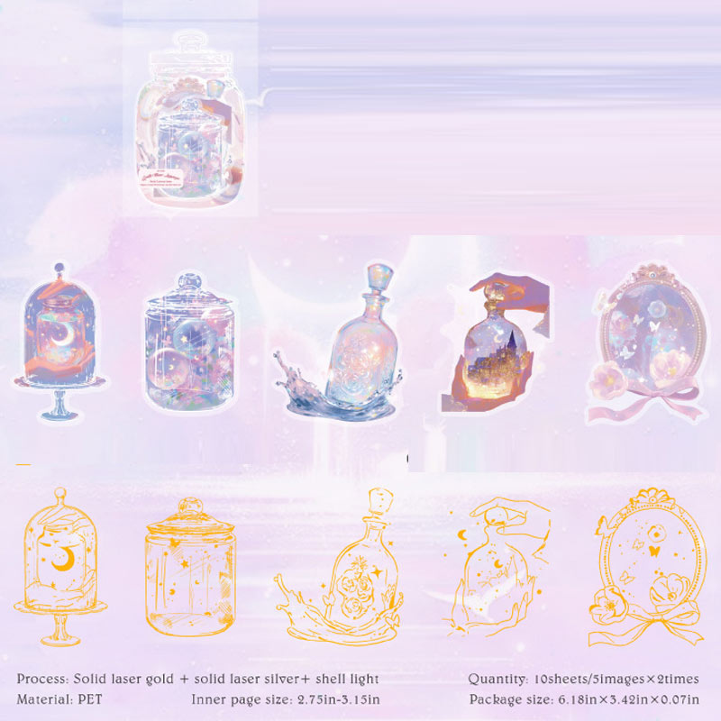 Mo Ink Ice Crystal Universe Bottle Planner Decoration Stickers Pack of 10