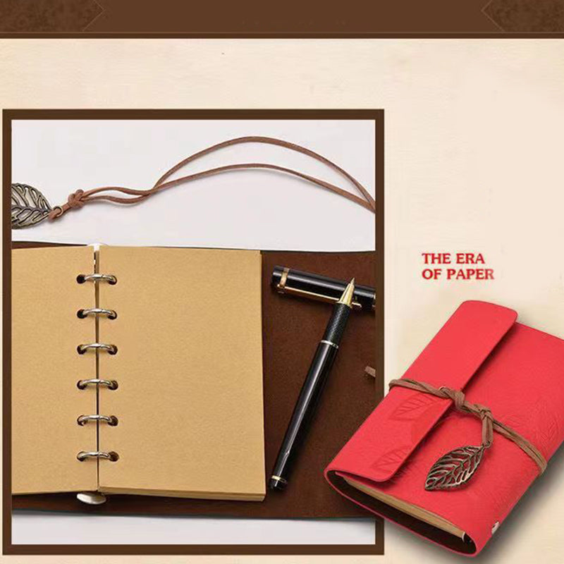 Vintage Retro PU Leather Leaf Cover Helm A6 Notebook, Kawai Notebooks