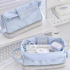Japanese Minimalist Double-Layer Pencil Case – Large-Capacity Student Stationery Bag