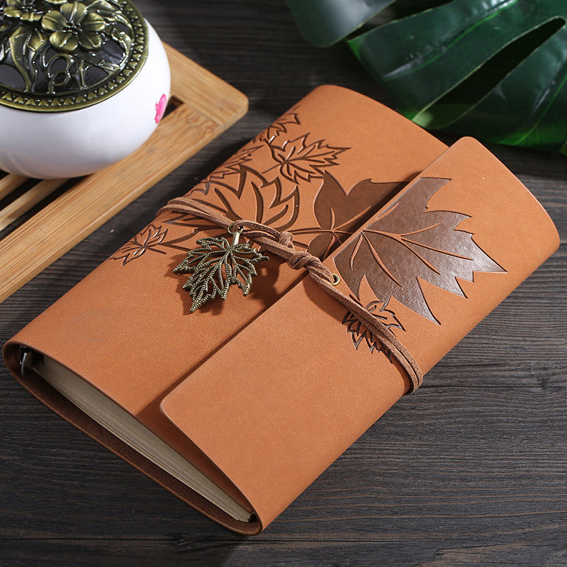 Kawaii Bronze Vintage Retro Maple Leaf PU Leather Notebook - A6, Kawai Notebooks
