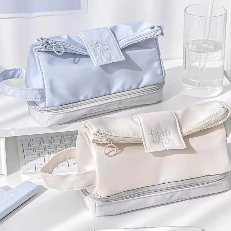 Japanese Minimalist Double-Layer Pencil Case – Large-Capacit - included product detail, not the full bundle