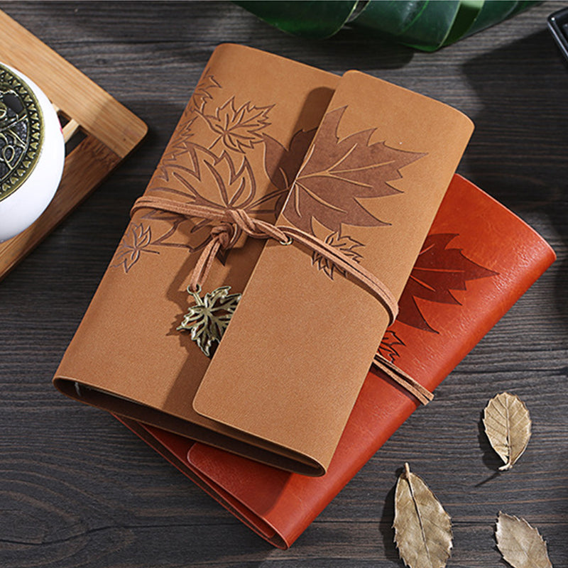 Kawaii Vintage Retro Maple Leaf PU Leather Notebook - A6, Kawai Notebooks