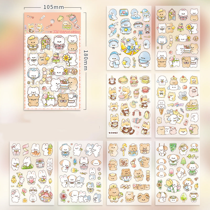 Glossy Waterproof Transparent Cute Animals Stickers - Set of 8 Sheets,Stickers