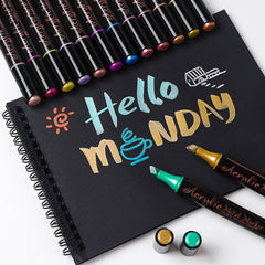 🌈✨ Waterproof Double-Ended Metallic Acrylic Brush Markers Set