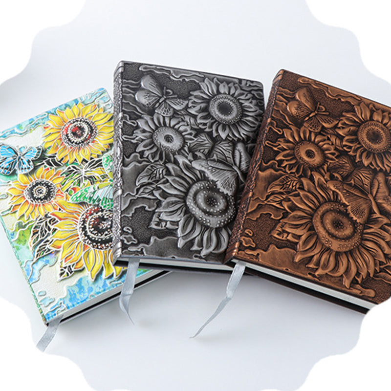 Sunflower 3D Embossed Faux Leather Cover Notebook, Kawai Notebooks