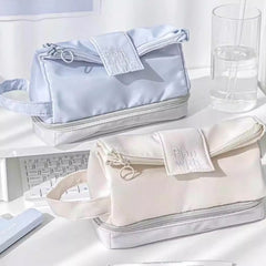 Japanese Minimalist Double-Layer Pencil Case – Large-Capacity Student Stationery Bag