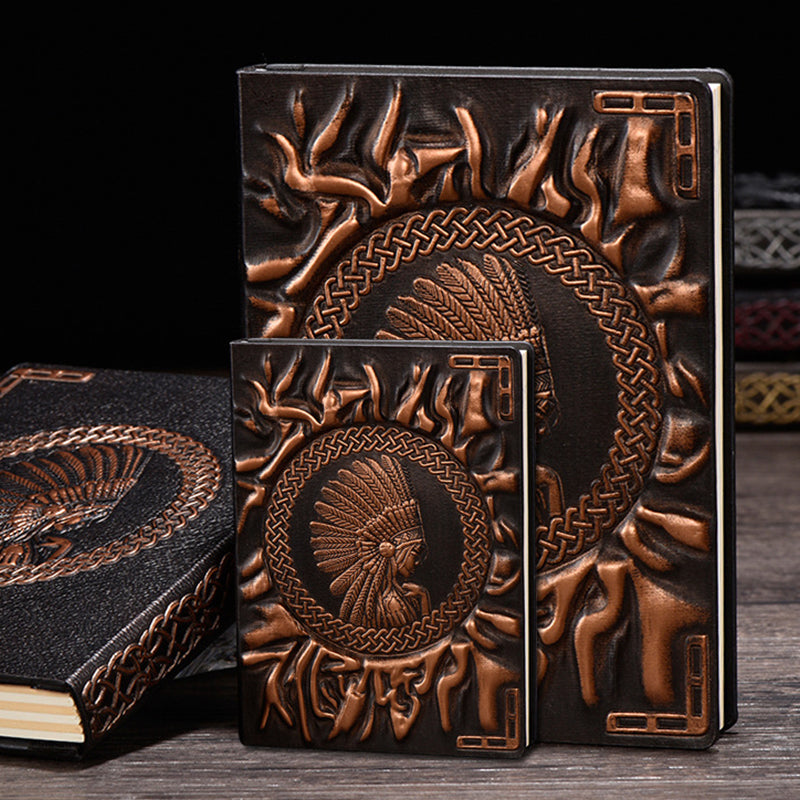 Vintage Red Indian 3D Embossed Faux Leather Cover Notebook Brown, Kawai Notebooks