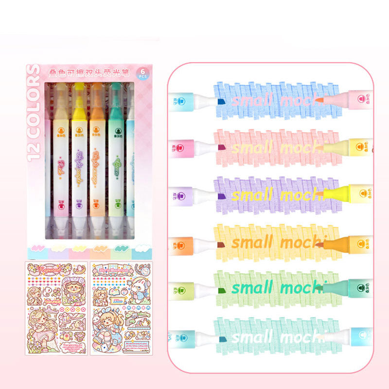 ✨ Mochi Double-Ended Highlighter Set of 6 – Cute, Pastel & Aesthetic Study Glow! 🍡