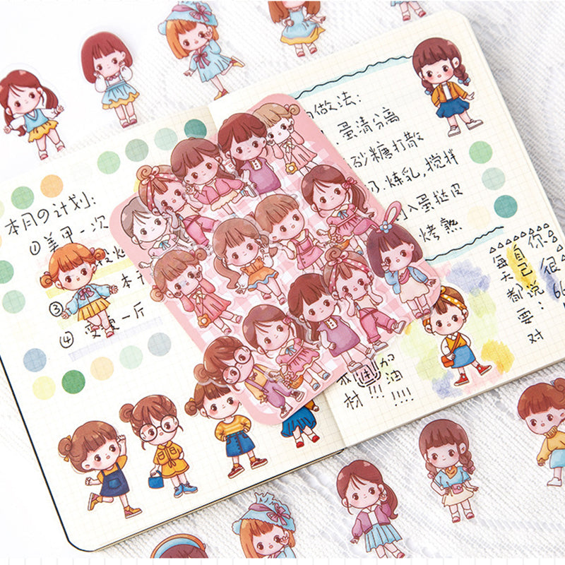 Kawaii Girl Characters Waterproof Die Cut Stickers - Pack of 40 Stickers,Stickers