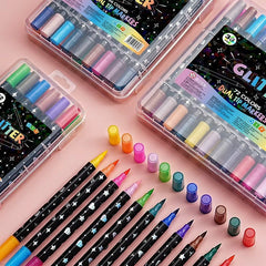 Dual Ended Two Tone Glitter Brush Marker Set – Sparkle Brush Pens for DIY & Student Art