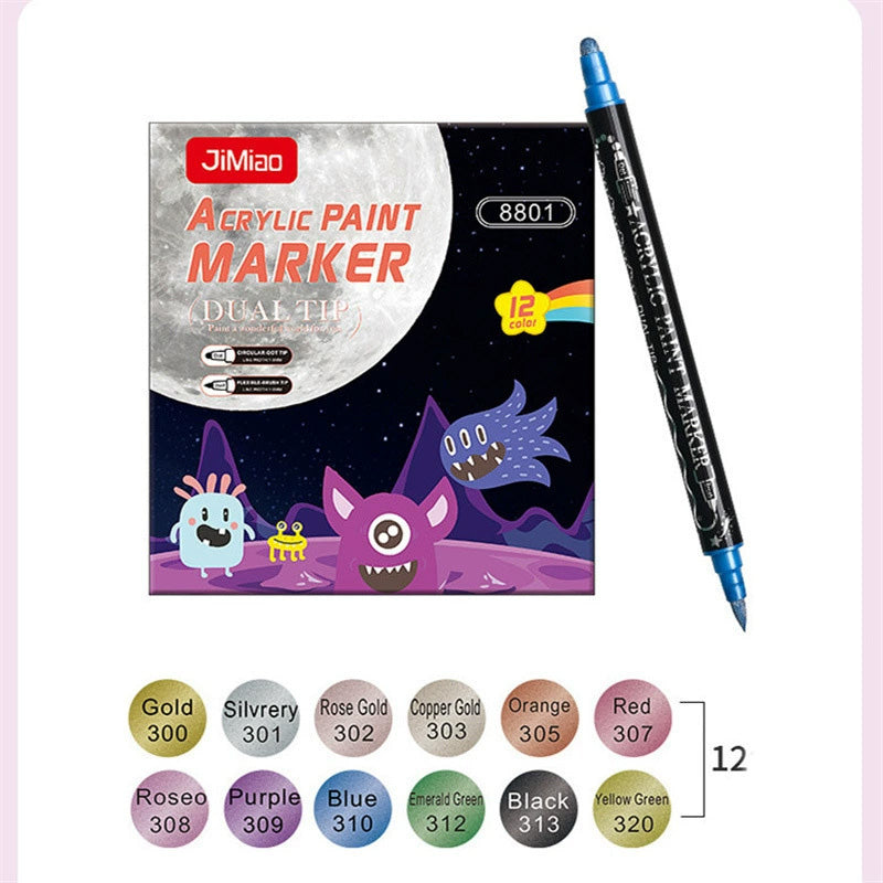 Double Tip Metallic Acrylic Brush Stroke Markers – Fat Nib Opaque Graffiti & Art Pens