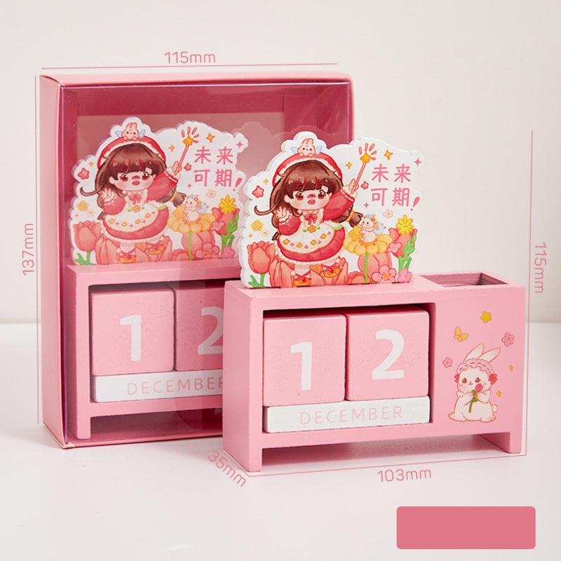 Little Pomelo Series Cartoon Wooden Perpetual Calendar 🍊🌈 | Cute Desktop Decor