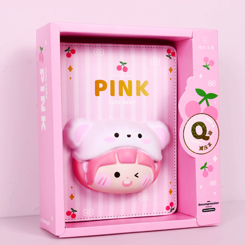 Kawaii Cartoon Animal Slow Rebound Decompression Notebook Pink, Kawai Notebooks