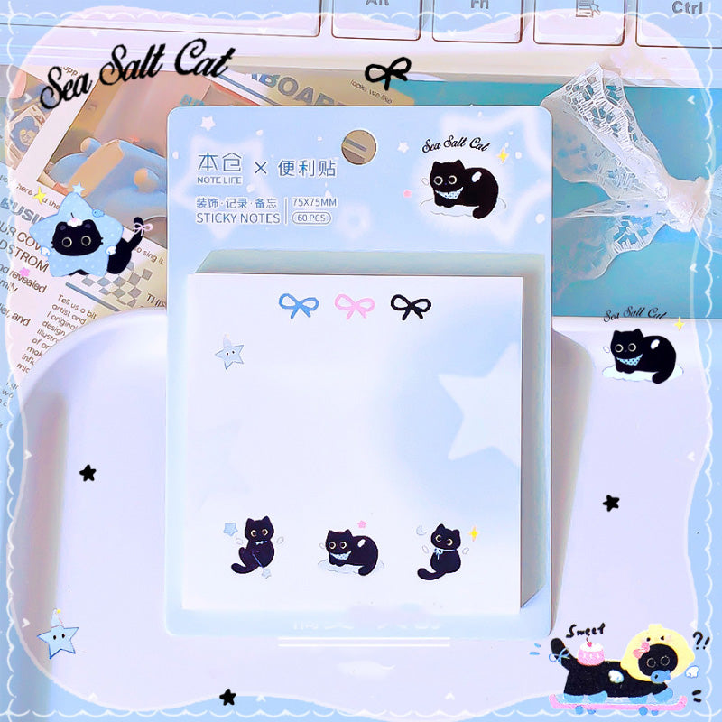 🌟 Sea Salt Cat Square Sticky Notebook – Cute & Aesthetic Sticky Notes for Students & Office Use