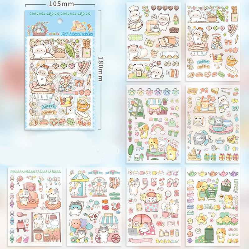 Glossy Waterproof Transparent Cute Animals Stickers - Set of 8 Sheets,Stickers